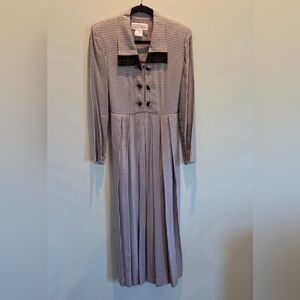 Jessica Howard Vintage Houndstooth Midi Dress Black White Bow Detail Size 8
